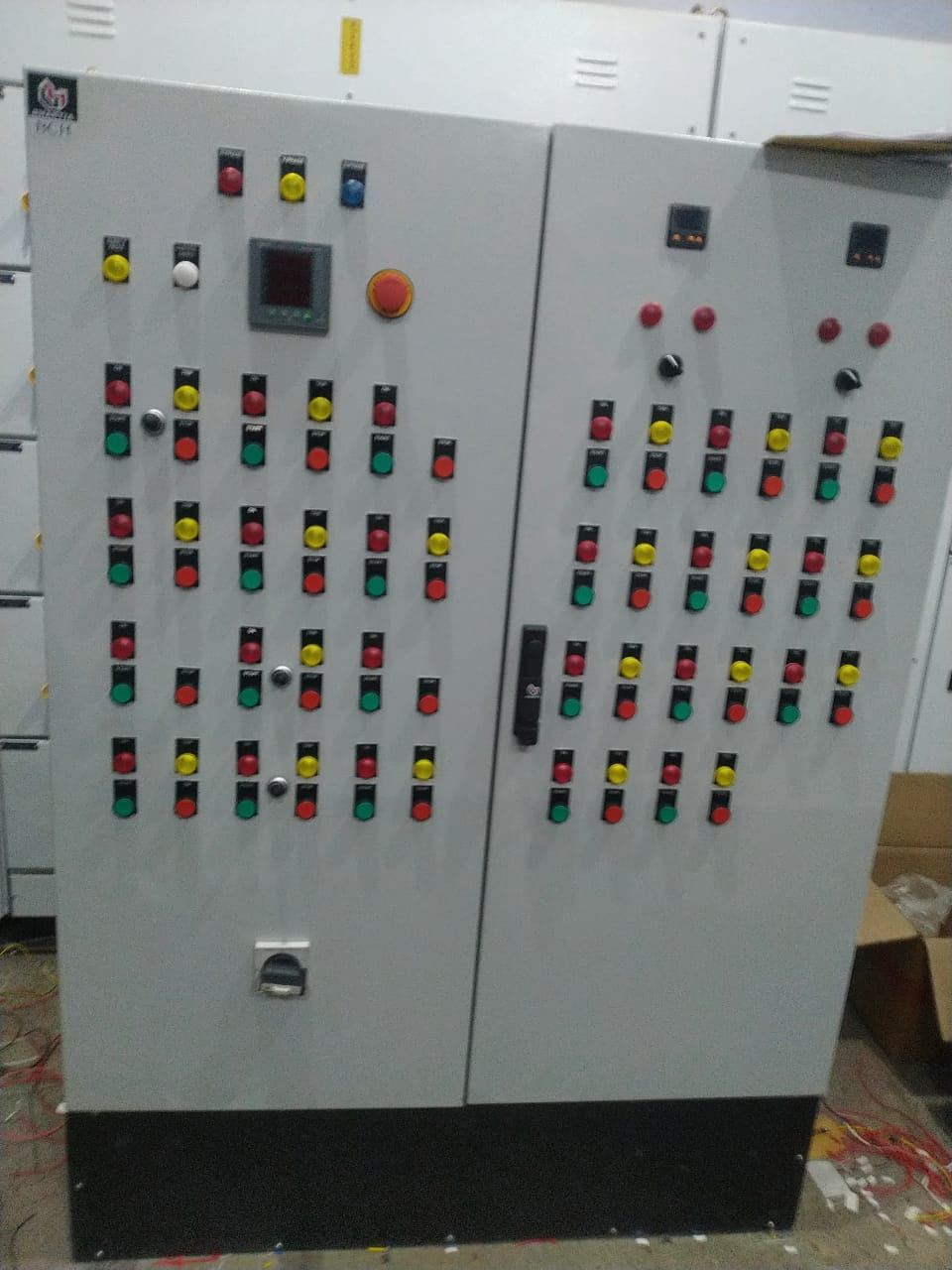 Two-door operator panel with push buttons and indicator lamps
