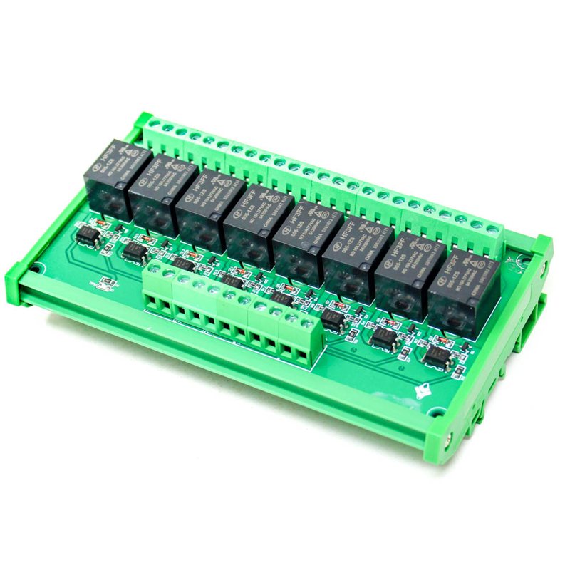 8-channel relay board on a DIN-rail base